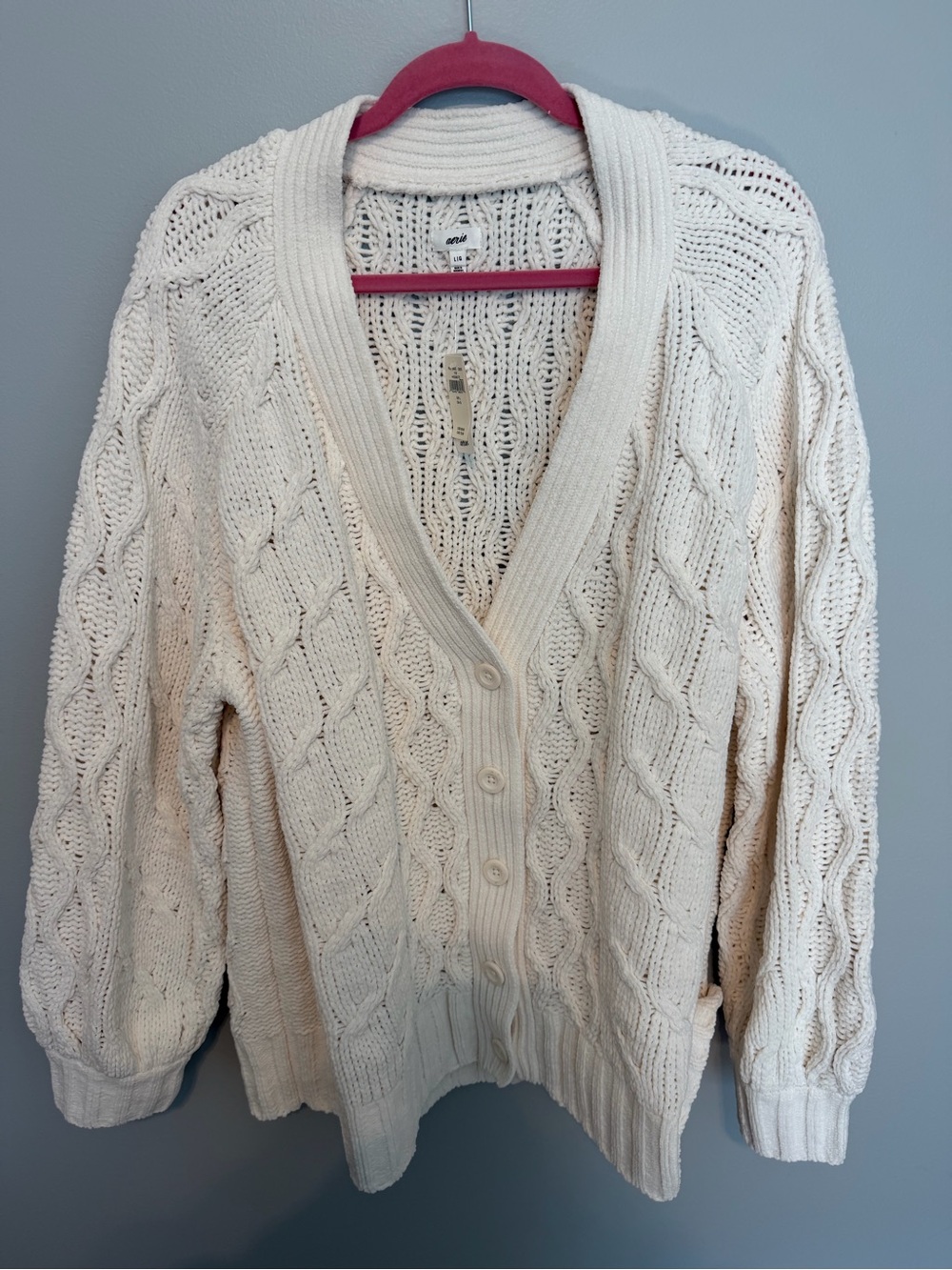 Aerie NWT Cozy Cream Cable-Knit Button Front Sweater Cardigan - large